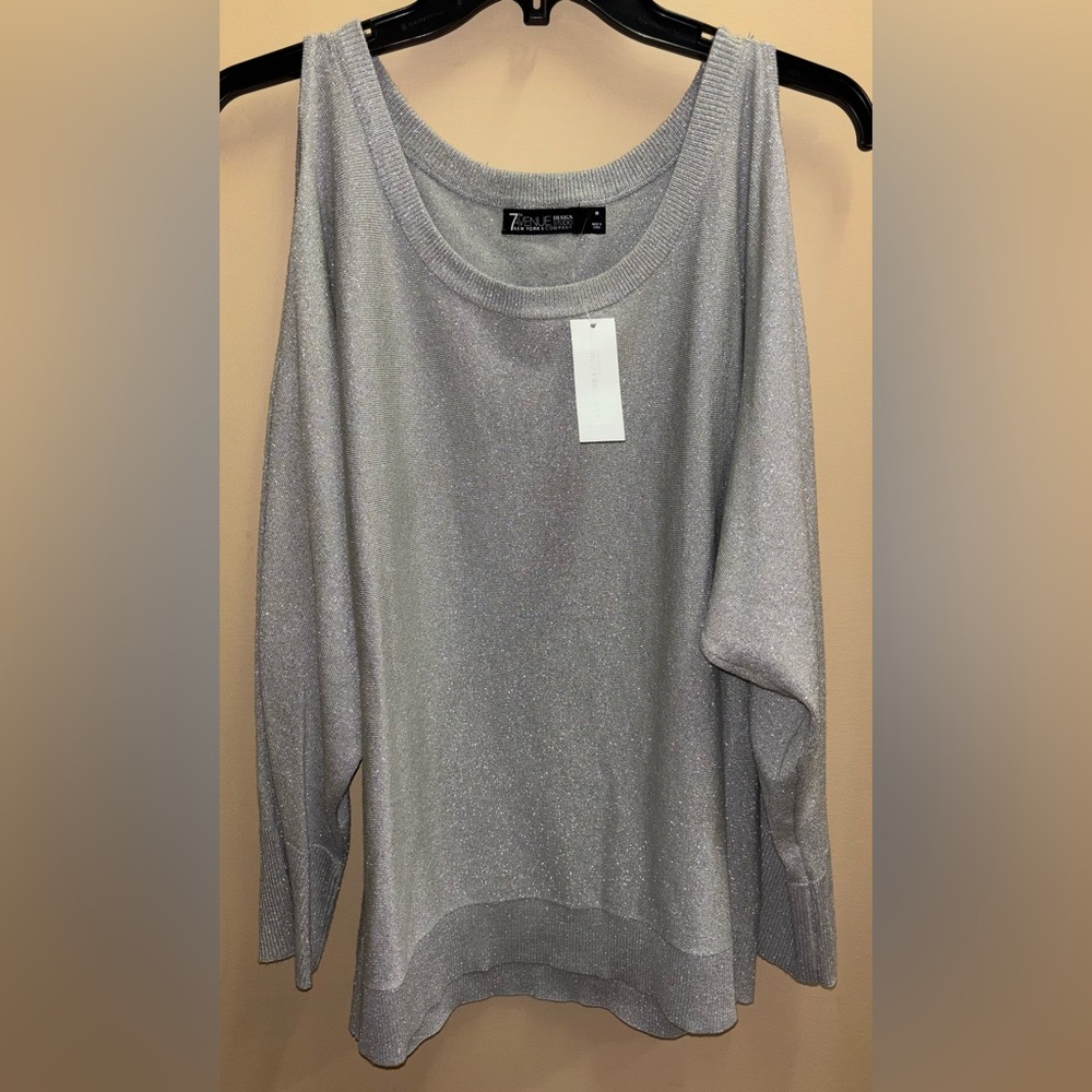 New York & Company Silver Cold Shoulder Top Medium NWT